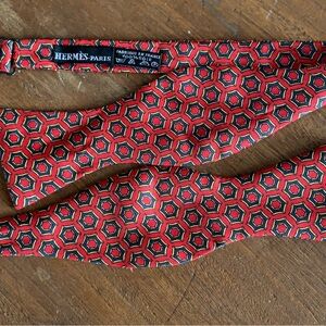 Hermes Paris Silk Printed Bow Tie Red Geometric